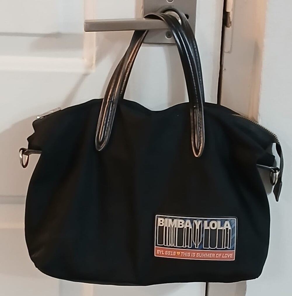 Bimba Y Lola Black Nylon Tote Bag Shoulder Handbag Large Zip Purse